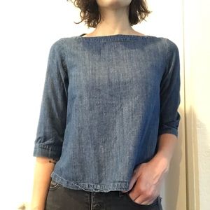 Chambray boatneck 3/4 sleeve top